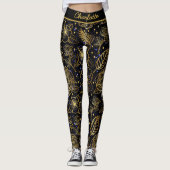 Aangepaste naam florale naadloos patroon goud leggings (Voorkant)