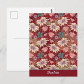Aangepaste naam florale naadloos patroon rood briefkaart (Voorkant / Achterkant)