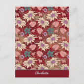 Aangepaste naam florale naadloos patroon rood briefkaart (Voorkant)