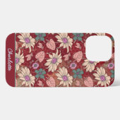 Aangepaste naam florale naadloos patroon rood iPhone hoesje (Achterkant horizontaal)