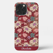 Aangepaste naam florale naadloos patroon rood iPhone hoesje (Achterkant)