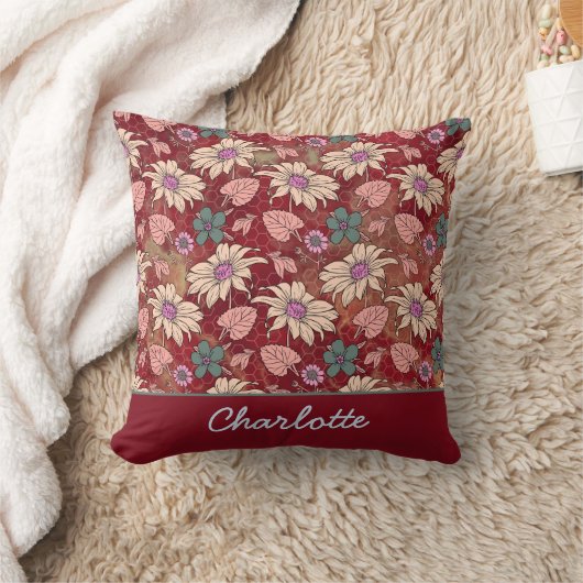 Aangepaste naam florale naadloos patroon rood kussen (Deken)