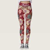Aangepaste naam florale naadloos patroon rood leggings (Voorkant)