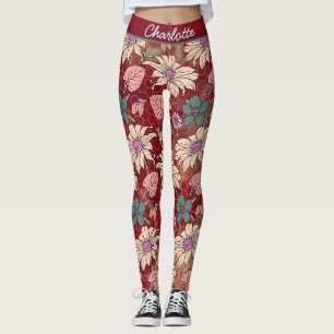 Aangepaste naam florale naadloos patroon rood leggings