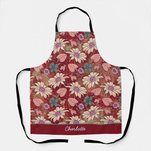 Aangepaste naam florale naadloos patroon rood schort (Voorkant)