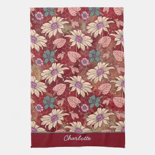 Aangepaste naam florale naadloos patroon rood theedoek (Verticaal)