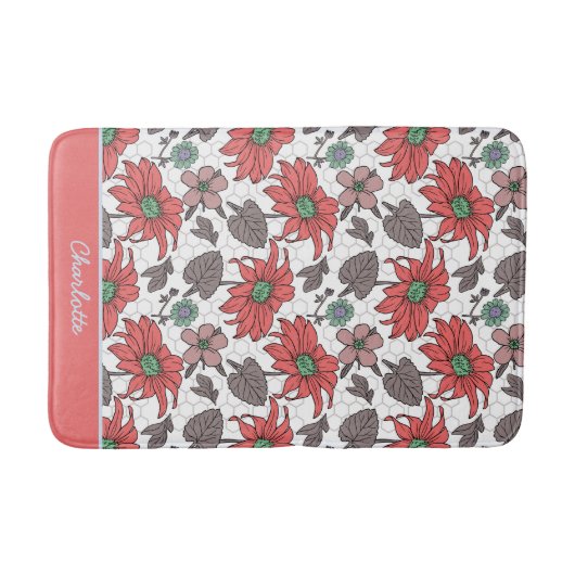 Aangepaste naam florale naadloos patroon roze badmat (Voorkant)