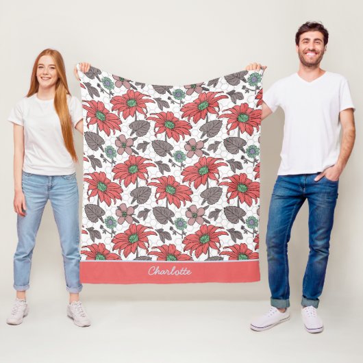 Aangepaste naam florale naadloos patroon roze fleece deken (In situ)