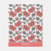 Aangepaste naam florale naadloos patroon roze fleece deken (Voorkant)