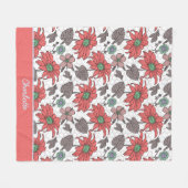 Aangepaste naam florale naadloos patroon roze fleece deken (Voorkant (Horizontaal))