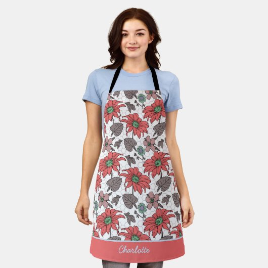 Aangepaste naam florale naadloos patroon roze schort (Gedragen)