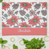 Aangepaste naam florale naadloos patroon roze theedoek (Gevouwen)