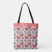 Aangepaste naam florale naadloos patroon roze tote bag (Achterkant)