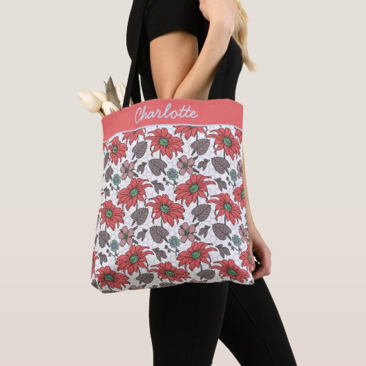 Aangepaste naam florale naadloos patroon roze tote bag (Dichtbij)