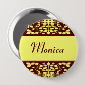 Aangepaste naam florgeel en bruin ronde button 4,0 cm (Voorkant /achterkant)