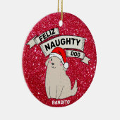 Aangepaste naam Foto aangepast Feliz Naughty Dog Keramisch Ornament (Rechts)