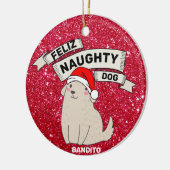 Aangepaste naam Foto aangepast Feliz Naughty Dog Keramisch Ornament (Links)