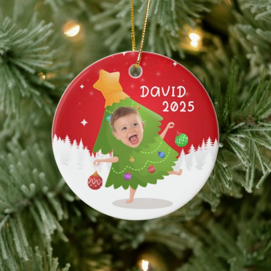 Aangepaste naam + foto bericht me -Kerstornament Keramisch Ornament (Boom)