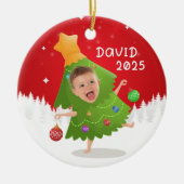 Aangepaste naam + foto bericht me -Kerstornament Keramisch Ornament (Voorkant)