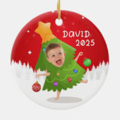 Aangepaste naam + foto bericht me -Kerstornament Keramisch Ornament (Achterkant)