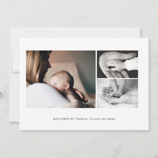 Aangepaste naam Foto Collage Baby Boy Newborn Birt Aankondiging (Achterkant)