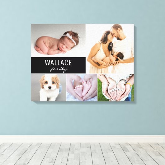 Aangepaste naam foto collage Canvas afdrukken (Insitu (Houten vloer))