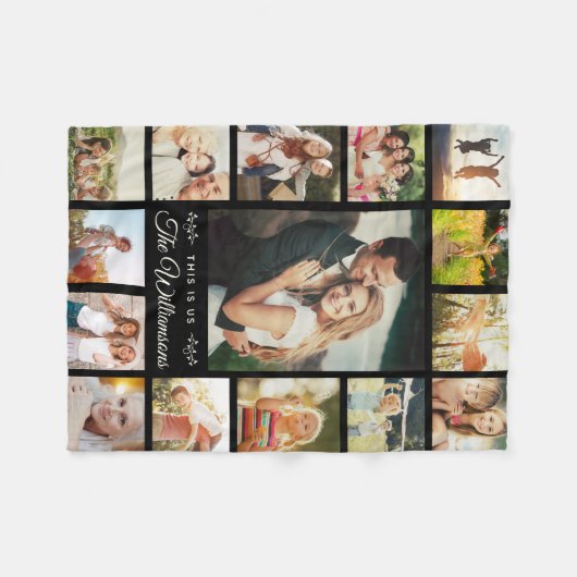 Aangepaste naam foto Collage Modern Gift Black Fleece Deken (Voorkant (Horizontaal))