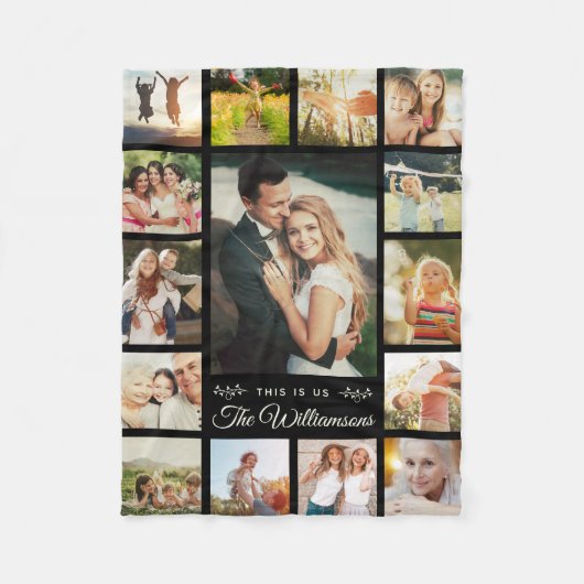 Aangepaste naam foto Collage Modern Gift Black Fleece Deken (Voorkant)