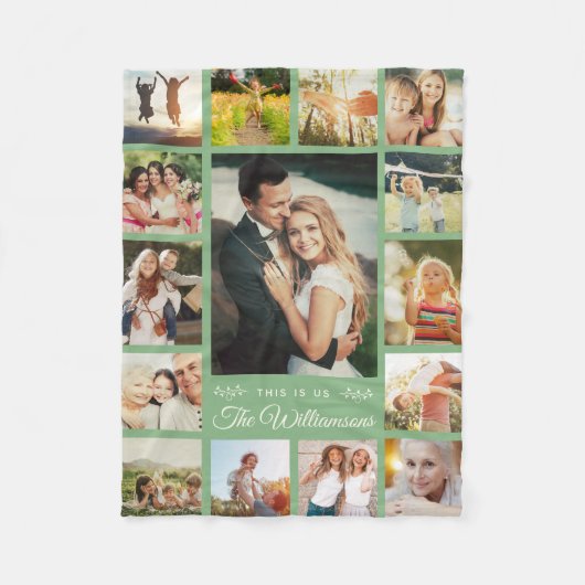 Aangepaste naam foto Collage Modern Gift Green Fleece Deken (Voorkant)