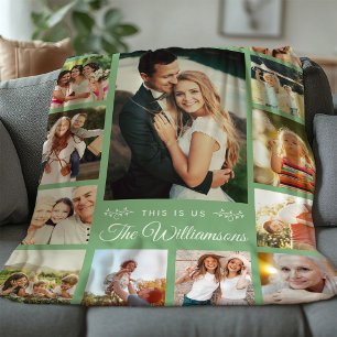Aangepaste naam foto Collage Modern Gift Green Fleece Deken