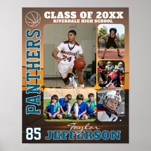 Aangepaste naam foto collage school basketbalteam poster (Voorkant)