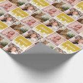 Aangepaste naam Foto Collage Yellow White Snowflak Cadeaupapier (Hoek)
