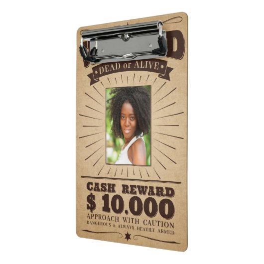 Aangepaste naam & Foto "Gezocht" klembord (Angled2)