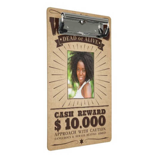 Aangepaste naam & Foto "Gezocht" klembord (Schuin)