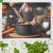 Aangepaste Naam Foto Grappige Sphynx Cat Chef Cook Theedoek (Gevouwen)