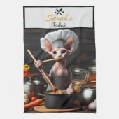 Aangepaste Naam Foto Grappige Sphynx Cat Chef Cook Theedoek (Verticaal)