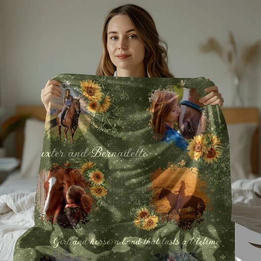 Aangepaste naam Foto Groen met Zonnebloem Accent Fleece Deken