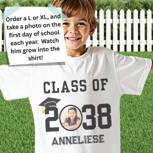 Aangepaste naam, foto, handafdruk klasse van 2038 t-shirt