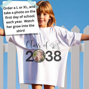 Aangepaste naam, foto, handafdruk klasse van 2038 t-shirt