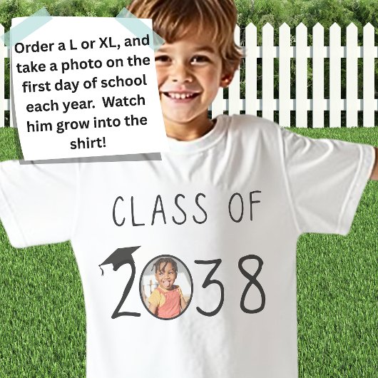 Aangepaste naam, foto, handafdruk klasse van 2038 t-shirt