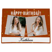 Aangepaste Naam Foto Happy Birthday Gift Bag voor  Groot Cadeauzakje (Voorkant)