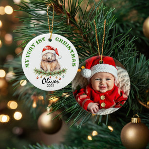 Aangepaste naam & foto-herinnering met cute Aus-wo Keramisch Ornament