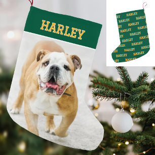 Aangepaste Naam Foto Retro Typografie Groen Goud Kleine Kerstsok