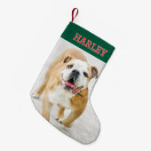 Aangepaste Naam Foto Retro Typografie Groen Rood Kleine Kerstsok (Voorkant (Hangend))