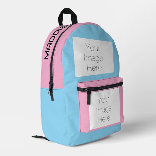 Aangepaste Naam & Foto roze BLAUWE Rugzak (Achterkant Hoek Links)