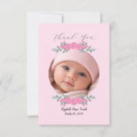 Aangepaste naam foto, roze rozen baby bedank kaart