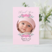 Aangepaste naam foto, roze rozen baby bedank kaart (Staand voorkant)