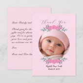 Aangepaste naam foto, roze rozen baby bedank kaart (Voorkant / Achterkant)