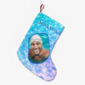 Aangepaste naam Foto Sparkling Water Ripples Zwemm Kleine Kerstsok (Voorkant (Hangend))