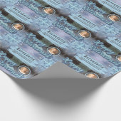 Aangepaste naam Foto Tekstbericht Blauw Pensioen Cadeaupapier (Hoek)